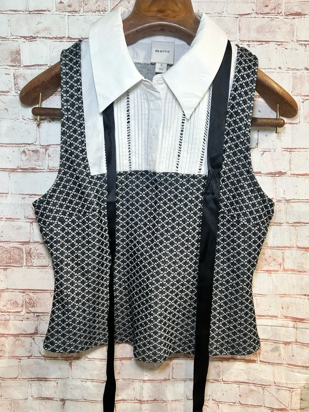Anthro Maeve Sleeveless Tuxedo Twofer Top Sweater Vest Black & White Small - Picture 6 of 10
